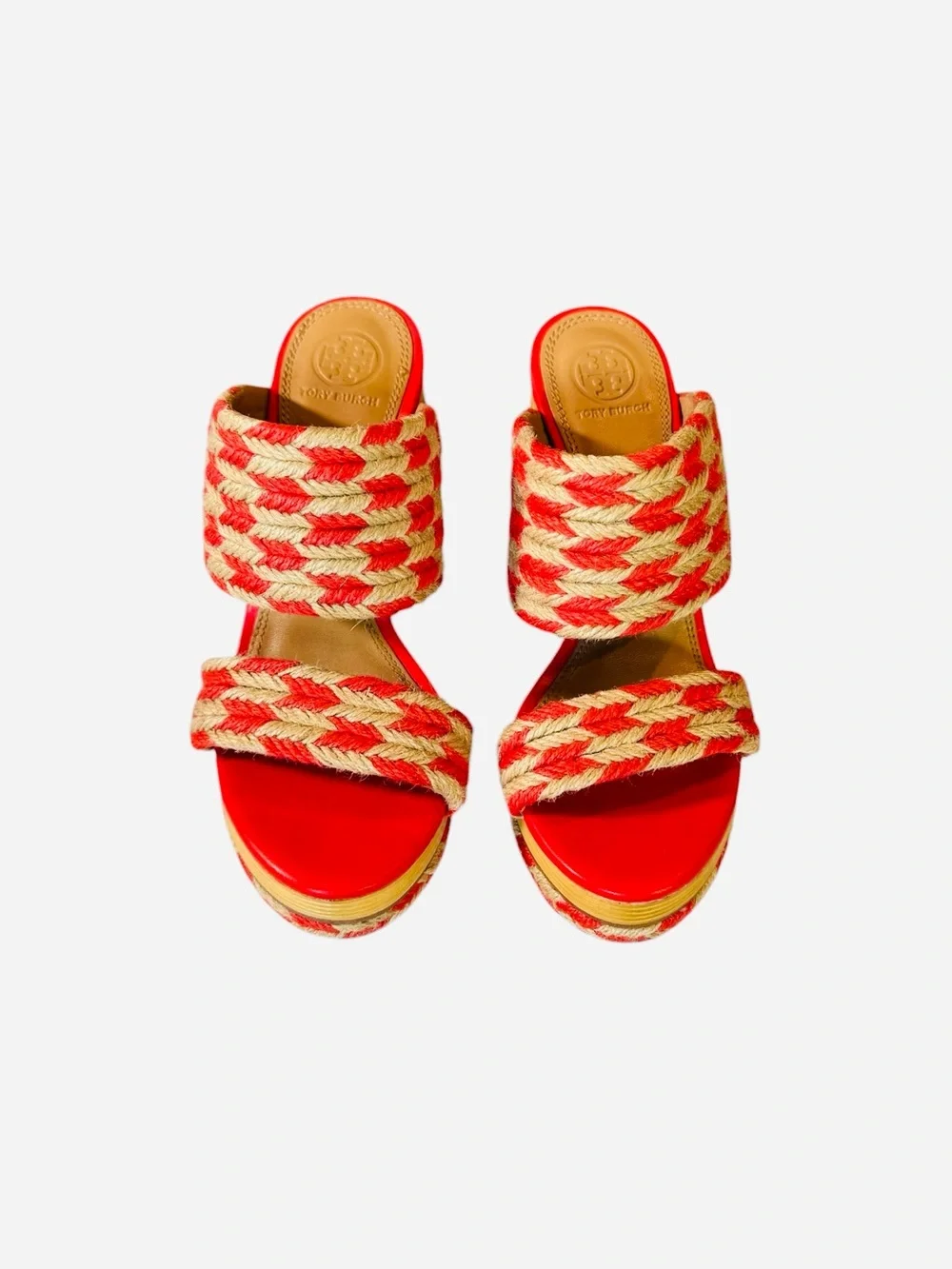 Tory Burch Lola Woven Jute & Leather High-Heel Slide Sandals Size 7.5 🧡